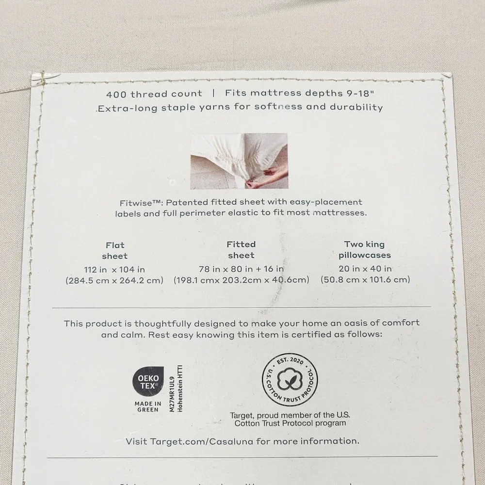 Casaluna King Premium Cotton Percale Sheet Set 400 Thread Count Natural‎